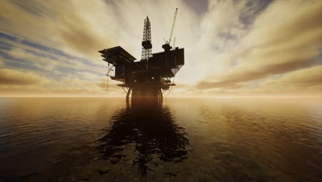 Offshore-Jack-Up-Rig-in-The-Middle-of-The-Sea-at-Sunset-Time